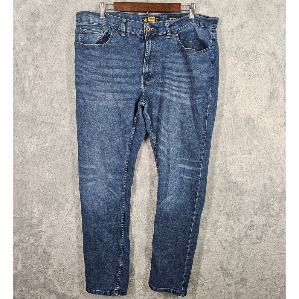 RUGBY STRETCH DENIM Mens Jeans 40X32 29 Inseam  Dark Blue Cotton Blend Pants